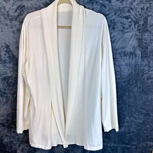 Women's White Knit Cardigan Sweater Open Front Long Sleeve Solid Rayon Nylon